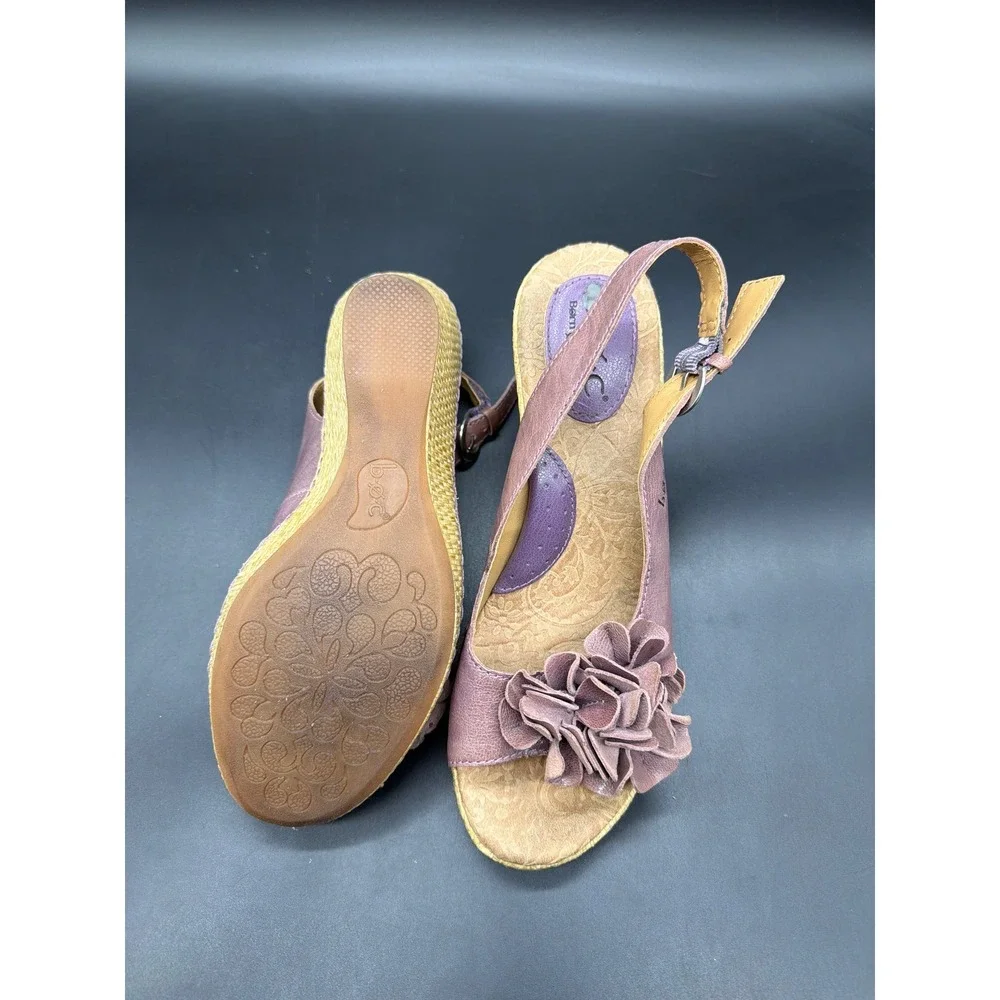 b.o.c. Born‎ Concept Mauve Purple Leather Flower Wedge Sandals C23619 Womens 7